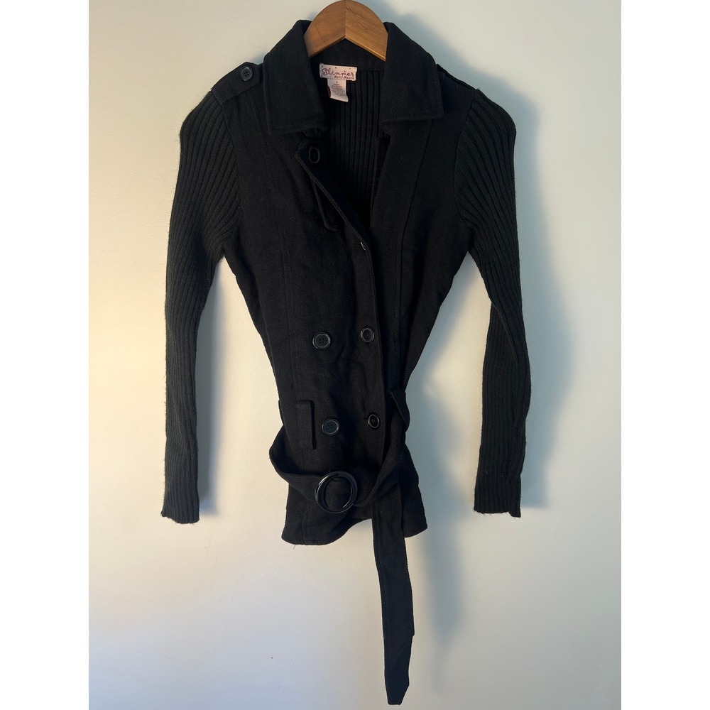 Glimmer Cardigan Sm Black Belted Double Breasted Ribbed Y2K 00s Academia Preppy
